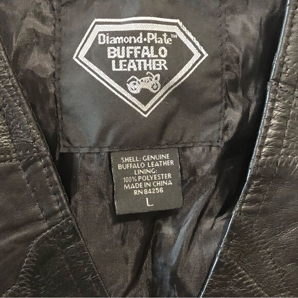 Diamond Plate Buffalo Leather Eagle Patch Biker Vest Large - Picture 4 of 9